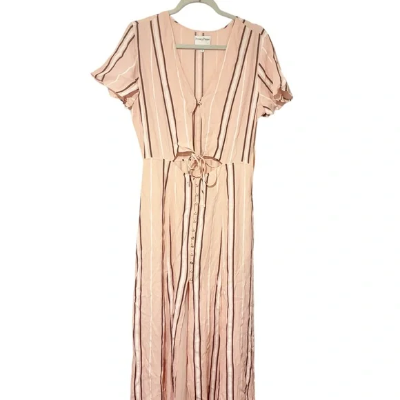 Privacy Please Maxi Sherman Dress in Pink Button Up Tie Side Slits Size Medium - Picture 2 of 7